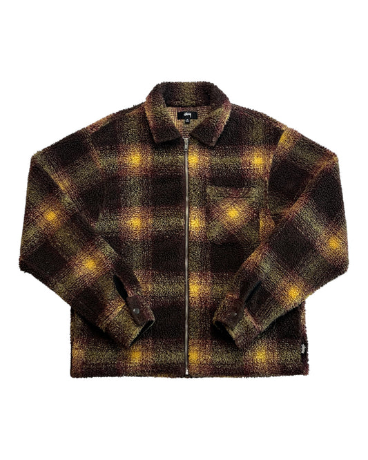 Stussy Shadow Plaid Sherpa Zip Shirt Jacket (M)
