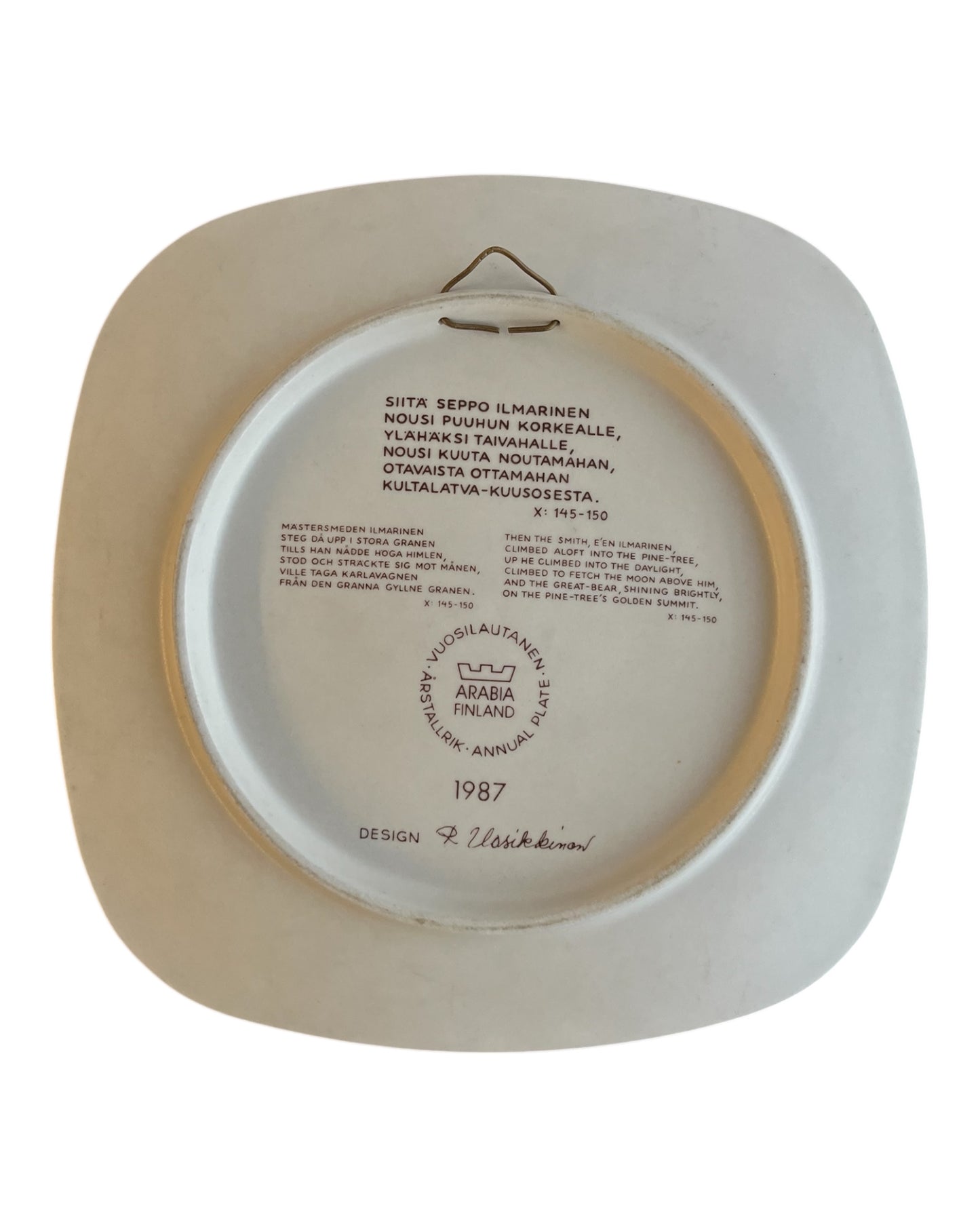 Arabia Kalevala 1987 Wall Plate